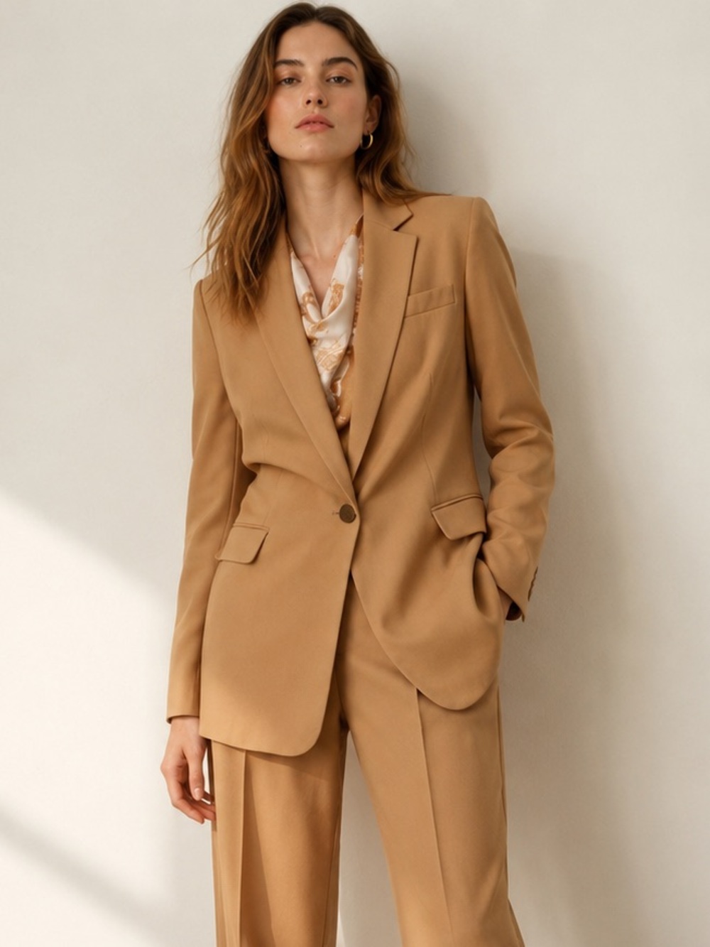 NWT DKNY Notched Collar One-Button Blazer Tan